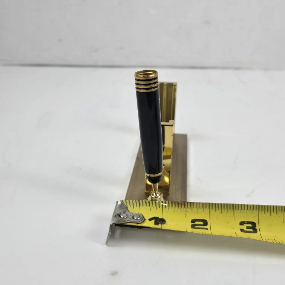 Vintage Office Desk Polished Solid Brass Mounted Pen and Business Card Holder